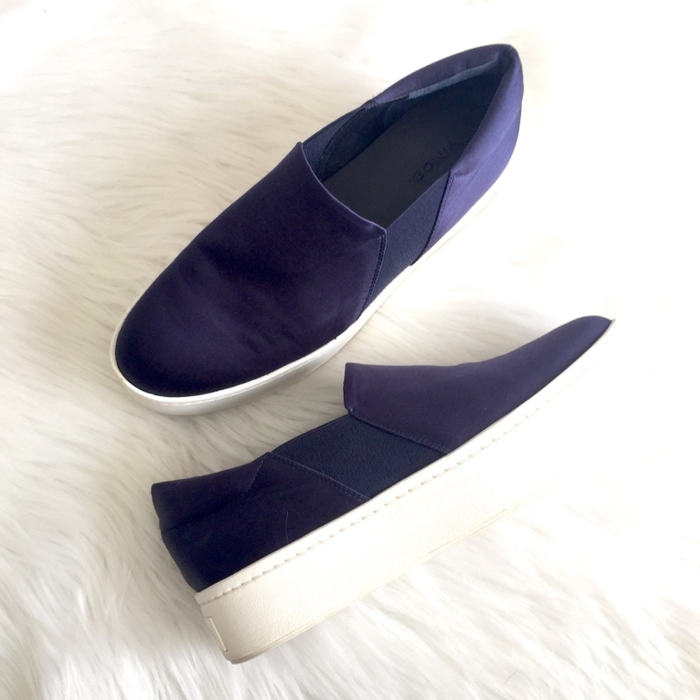 VINCE Warren satin navy slip-on sneakers